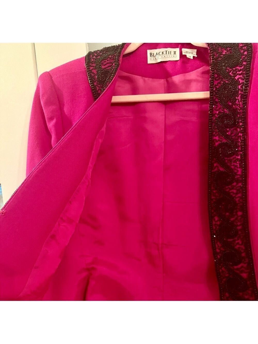 OLEG CASSINNI by Black Tie II Hot Pink wool beaded jacket. Size 16 - Picture 7 of 9